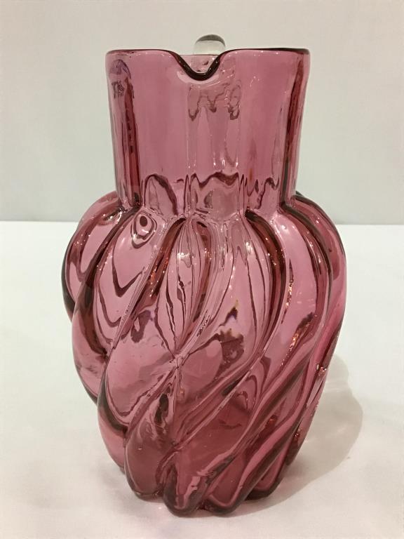 Cranberry Swirl Design Pitcher (8 Inches Tall)