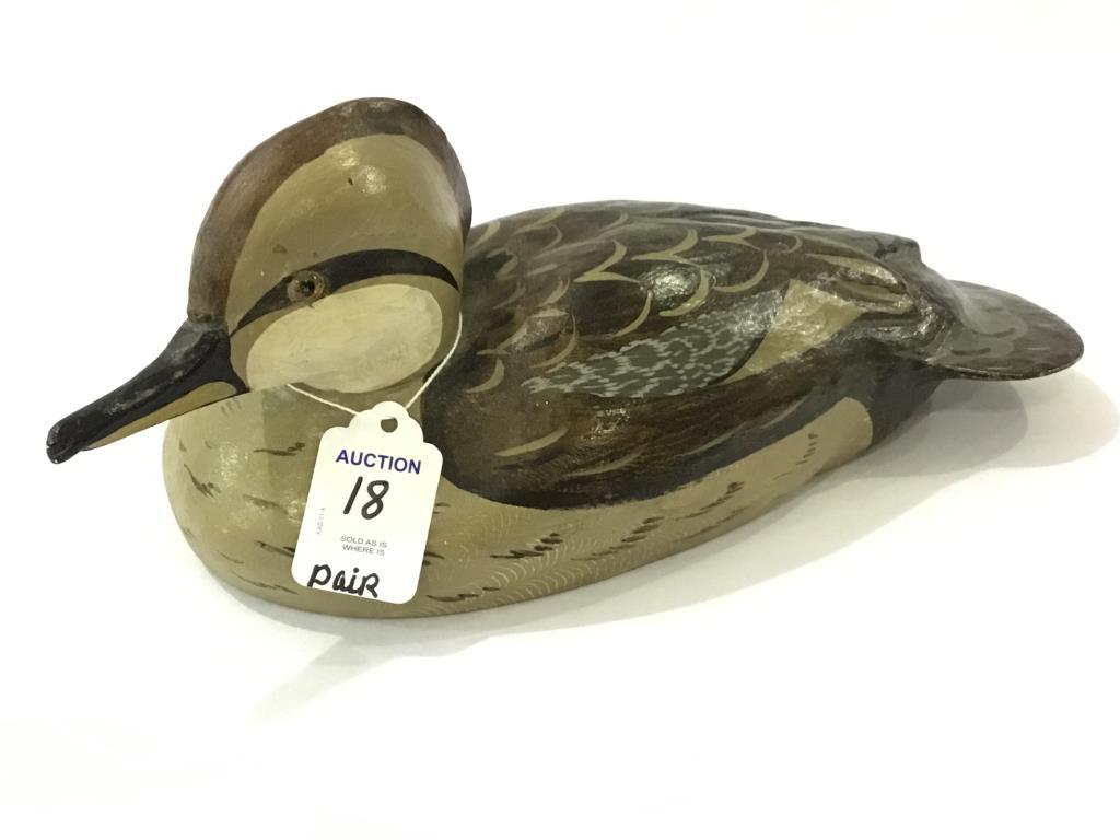 Pair of Hooded Merganser Decoys by Charlie Moore-