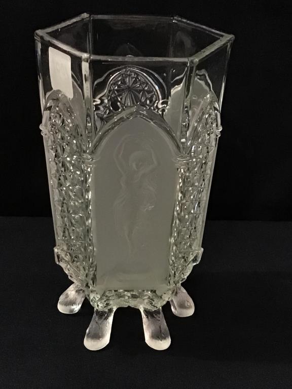 Footed Glass Vase w/ Dancing Girls