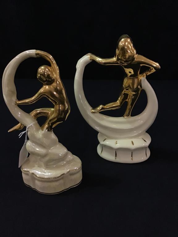 Lot of 2 Gold & White Nude Girl Flower Frogs