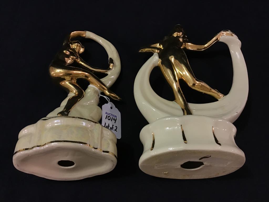 Lot of 2 Gold & White Nude Girl Flower Frogs