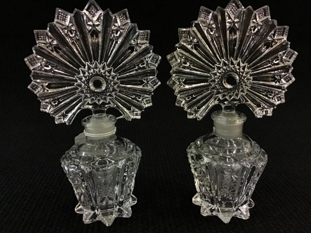 Lot of 2 Matching Glass Perfume Bottles