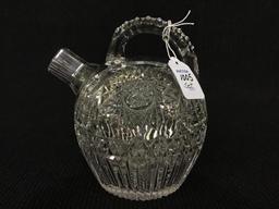 Heavy Cut Glass Ornate Design Liquor Jug w/