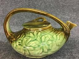 McCoy Green & Brown Decorated Tea Pot