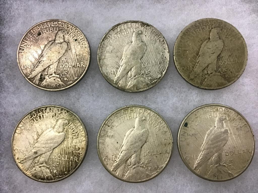 Lot of 6 Peace Dollars Including