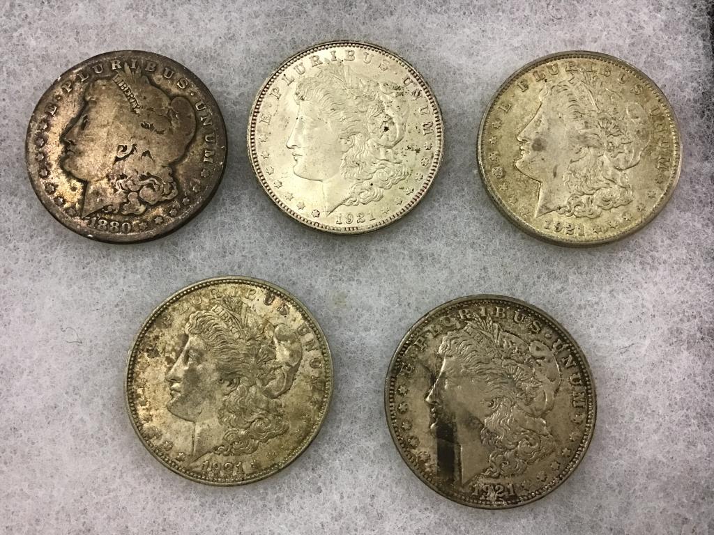 Lot of 5 Morgan Silver Dollars Including