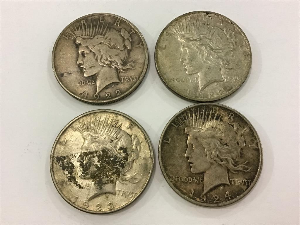 Lot of 4 Peace Dollars Including