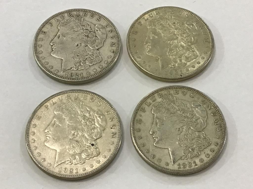 Lot of 4-1921 Morgan Silver Dollars