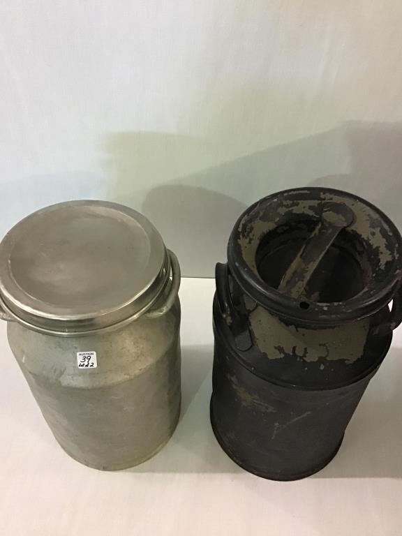 Lot of 2 Smaller Milk Cans (One Black Painted
