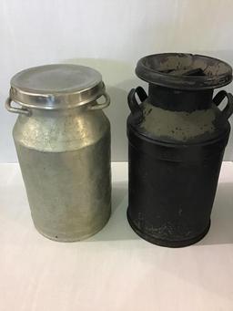 Lot of 2 Smaller Milk Cans (One Black Painted