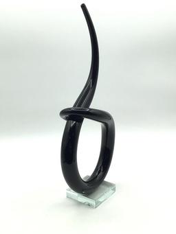 Black Contemp. Art Glass Piece (16 Inches Tall)