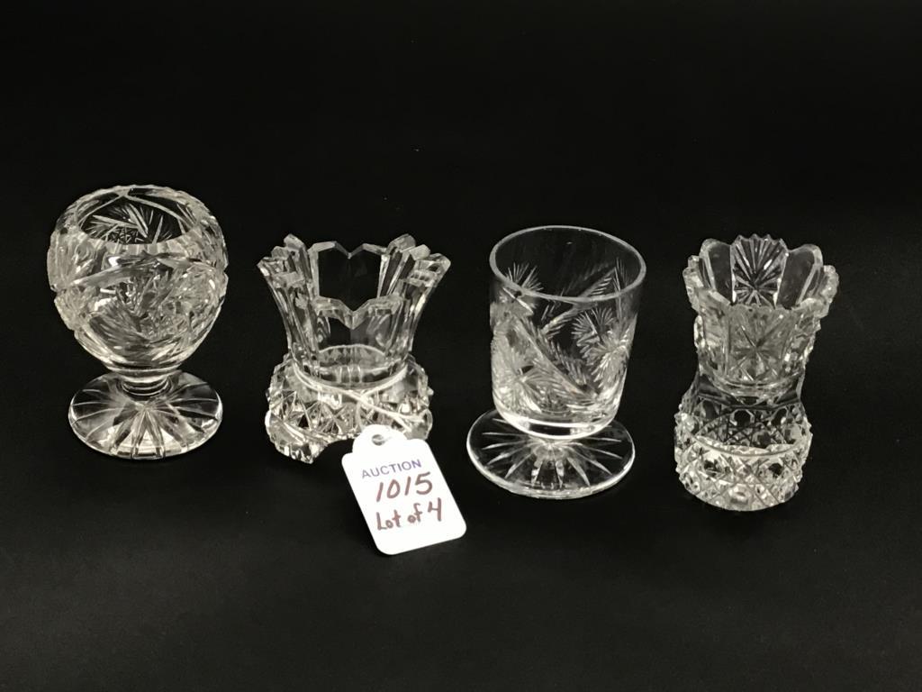Lot of 4 Mostly Cut Glass Toothpick Holders-