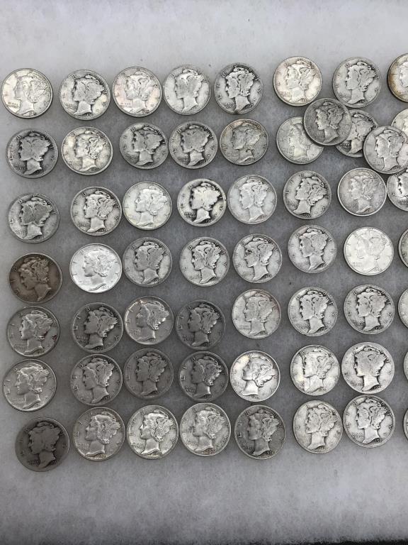 Collection of 93 Various Silver Mercury Dimes