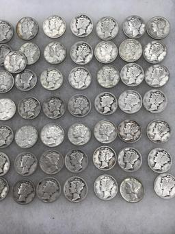 Collection of 93 Various Silver Mercury Dimes