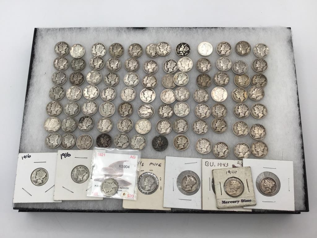 Collection of 96 Various Silver Mercury Dimes