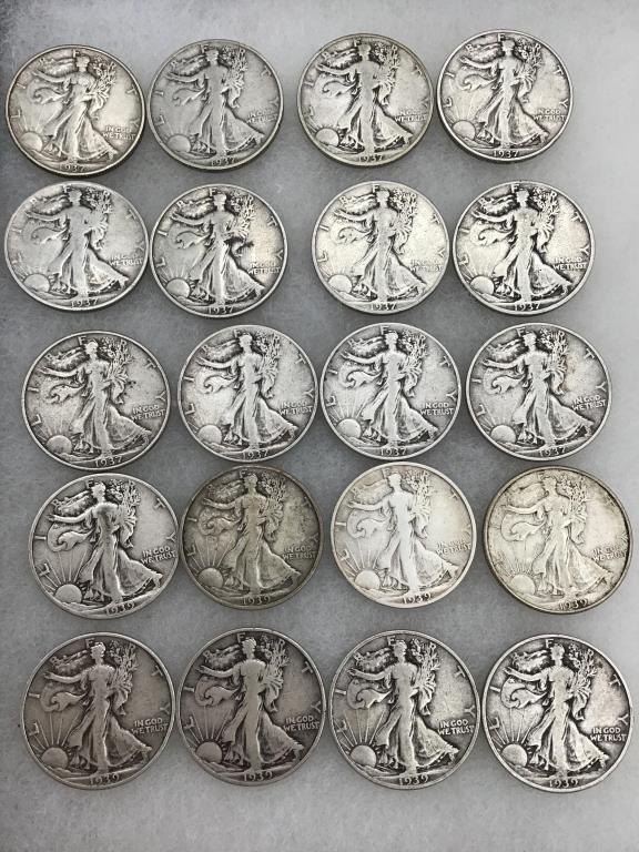 Collection of 45 Walking Liberty Half Dollars