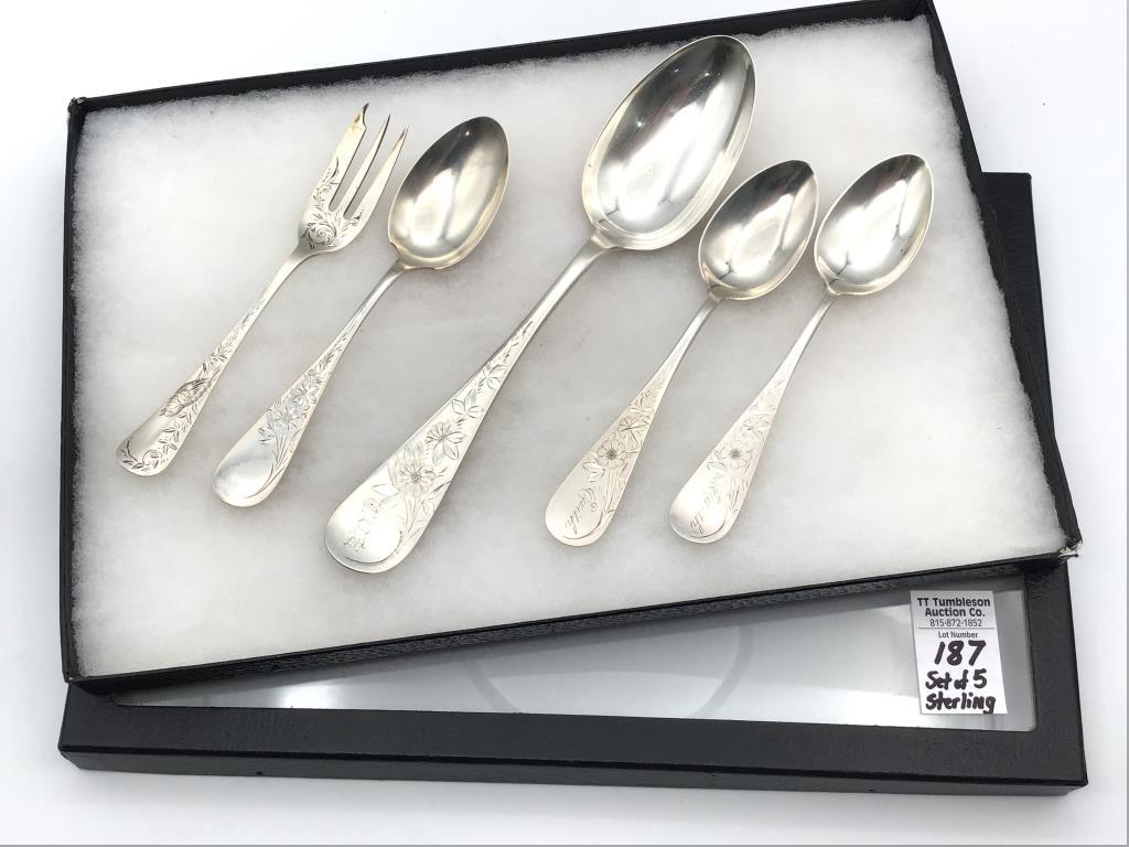 Lot of 5 Matching Pattern Sterling Silver