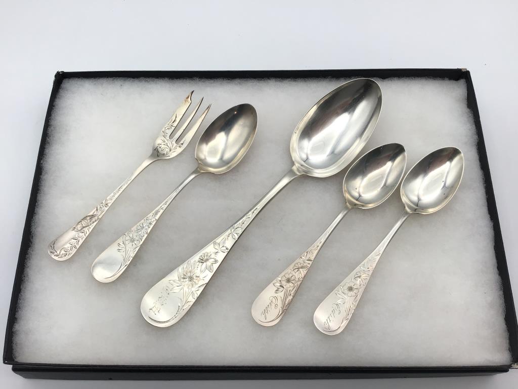 Lot of 5 Matching Pattern Sterling Silver