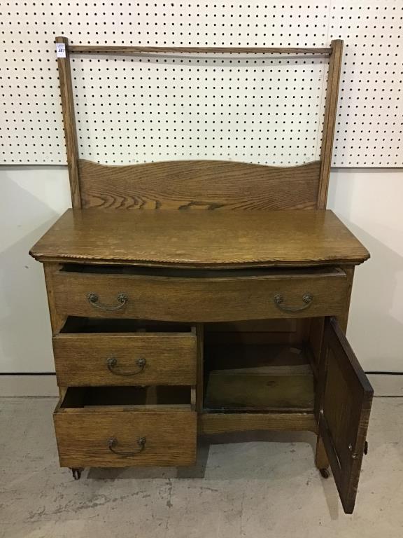 Antique Wash Stand Cabinet w/ Towel Bar