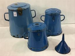 Lot of 4 Blue Enamelware  Pieces Including