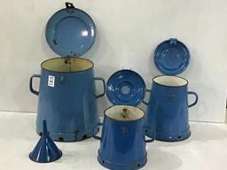 Lot of 4 Blue Enamelware  Pieces Including