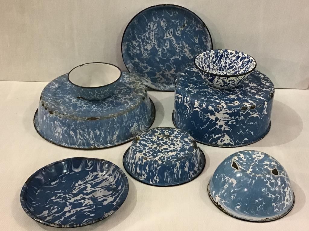 Lg. Group of Blue & White Enamelware