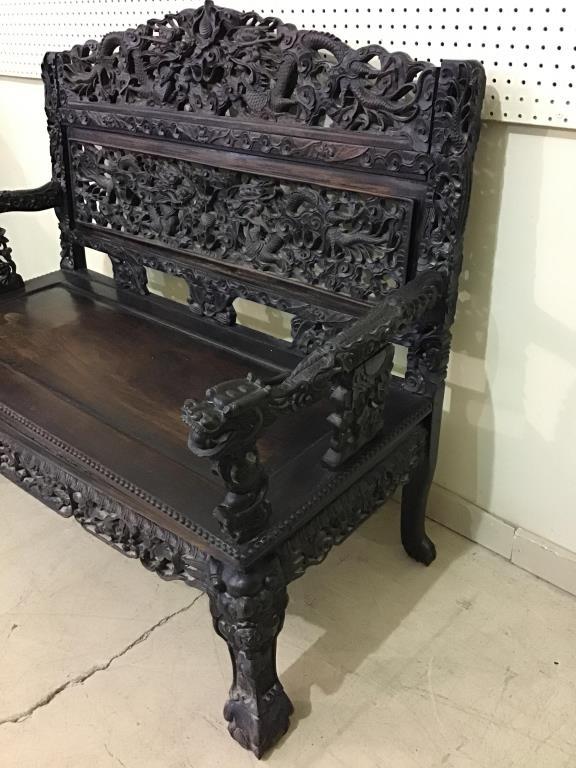 Very Ornate Vintage Oriental Dragon Design Bench