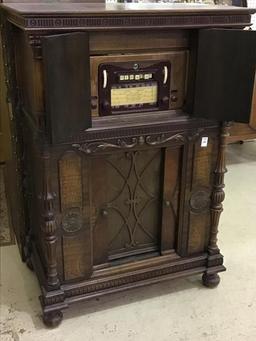 Ornate Wood Radio Cabinet w/ Mid West