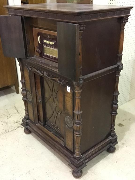 Ornate Wood Radio Cabinet w/ Mid West