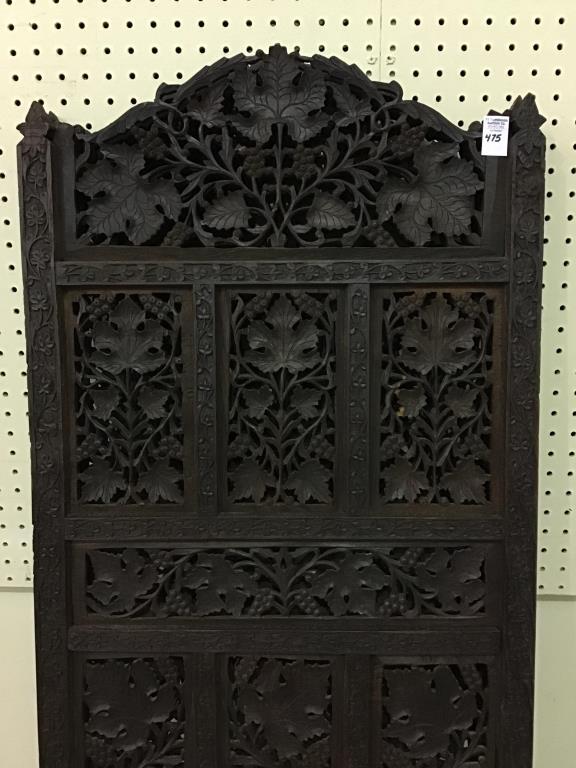 Ornate Wood Carved Oriental Leaf & Grape Design