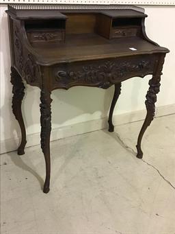 Sm. Vintage Heavily Carved Writing Desk w/ Chair