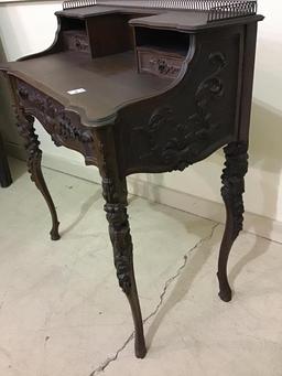 Sm. Vintage Heavily Carved Writing Desk w/ Chair