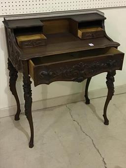 Sm. Vintage Heavily Carved Writing Desk w/ Chair