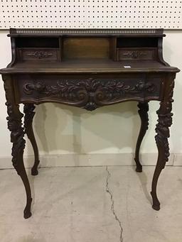 Sm. Vintage Heavily Carved Writing Desk w/ Chair