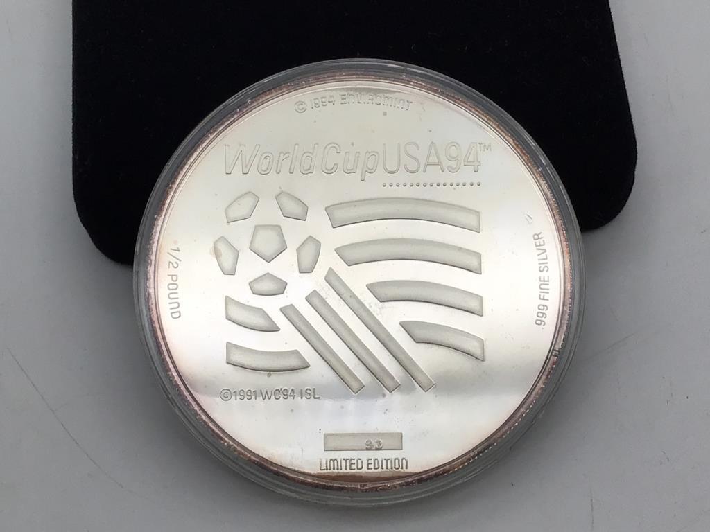 1/2 Pound .999 Fine Silver Round-World Cup USA 94