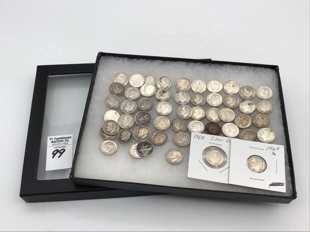 Collection of 52 Pre-64 Roosevelt Dimes