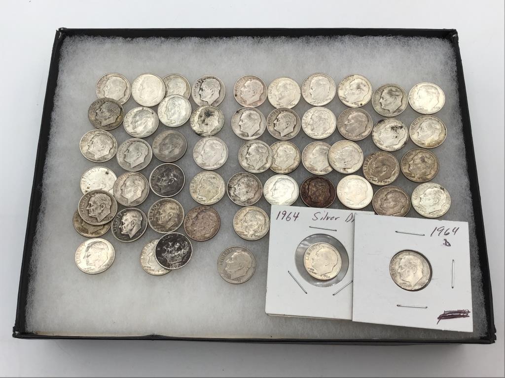 Collection of 52 Pre-64 Roosevelt Dimes