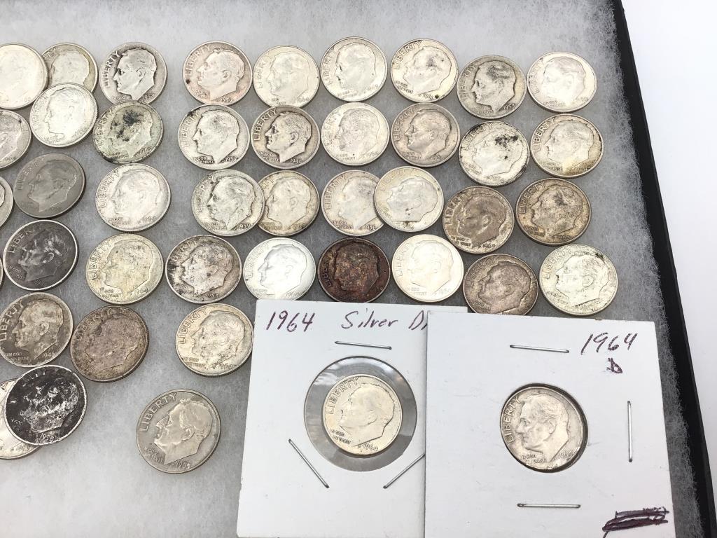 Collection of 52 Pre-64 Roosevelt Dimes