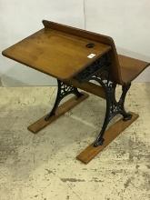 Antique Iron Base Wood School Desk