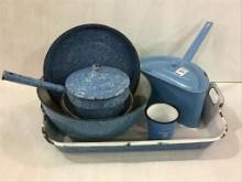 Group of Blue & White Granite & Enamelware