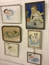 Lot of 6 Framed Vintage Baby Prints by Charlotte