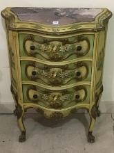 Sm. Ornate Floral & Figural Painted Three Drawer