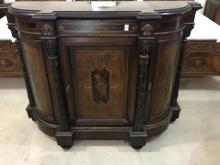 Lg. Vintage Decorated Wood Bar Cabinet