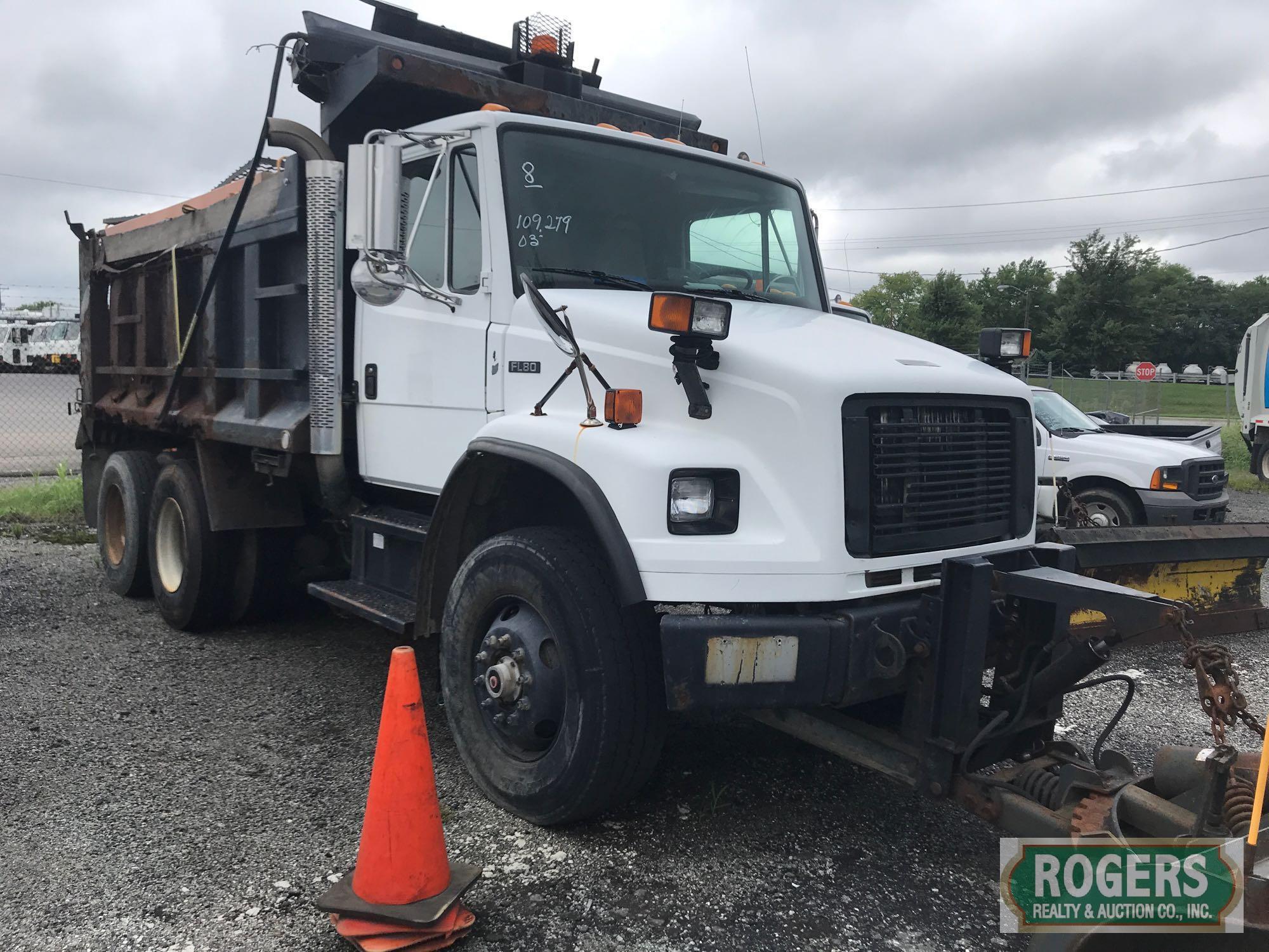 2003 Freightliner, FL-80 truck, Cat 7.2L 246Hsp, Model 3126, 109279 miles, Has Plow Model 112M 9X30,