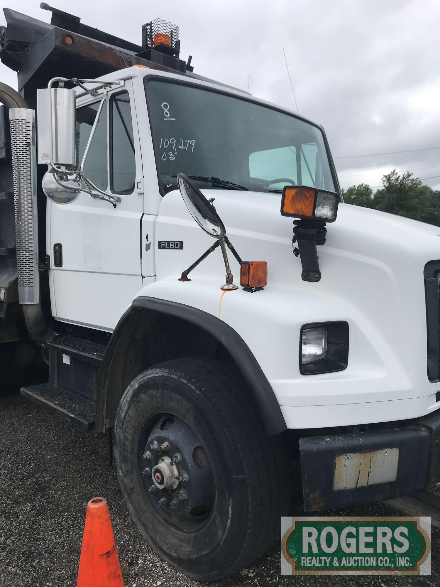 2003 Freightliner, FL-80 truck, Cat 7.2L 246Hsp, Model 3126, 109279 miles, Has Plow Model 112M 9X30,