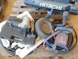 LOT: Hitachi Portable Air Compressor Model EC 2510E, 3/4 in. & 1 in. Impacts, Paint Gun, Air Hose &