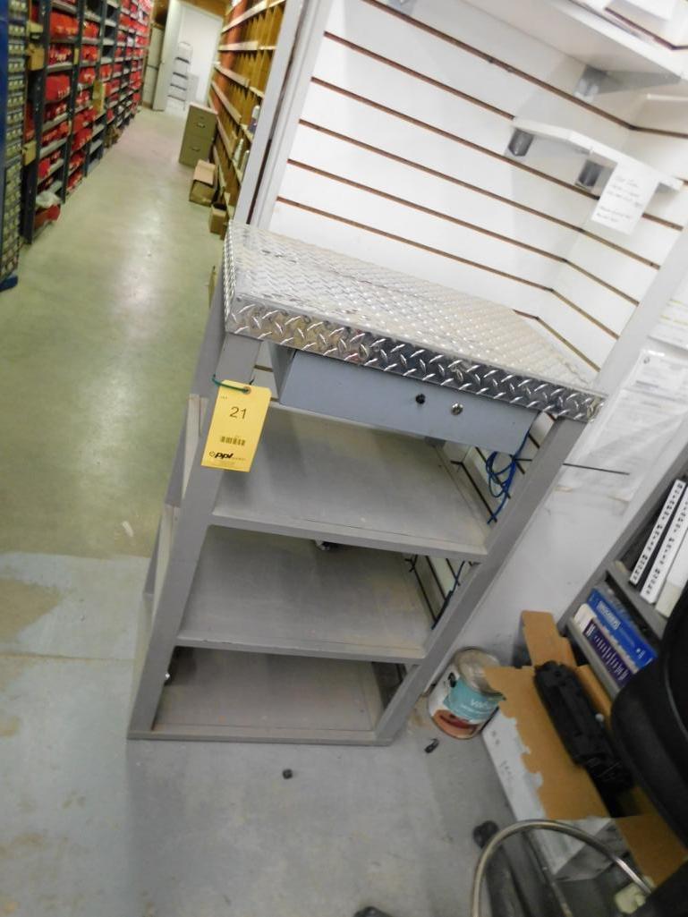 18 in. x 26 in. Diamond Plate Table, with Cash Drawer
