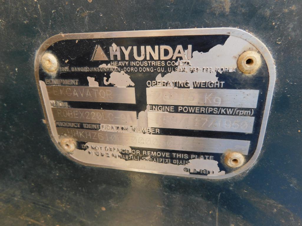 Hyundai Hydraulic Excavator Model ROBEX 220LC-9A, S/N HHKHZ610LD0000604 (2016), w/44 in. Bucket,