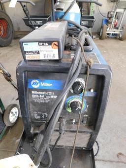 Miller Electric Millermatic 211 MIG Welder, Welding Mask, Electrodes, Cart Mounted