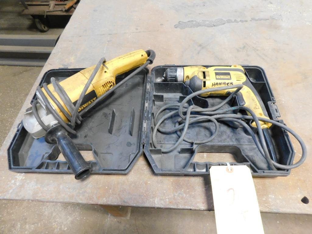 LOT: (1) Dewalt Angle Grinder, (1) Dewalt Drill, case